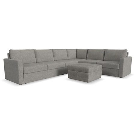 Transitional 6-Seat Sectional with Storage Ottoman