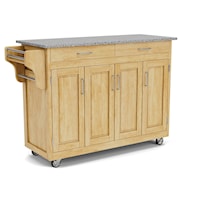 Traditional Kitchen Cart with Natural Finish and Granite Top