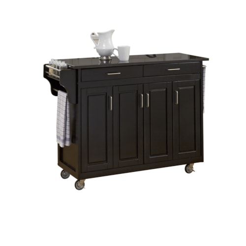 Traditional Kitchen Cart with Black Finish and Black Granite Top