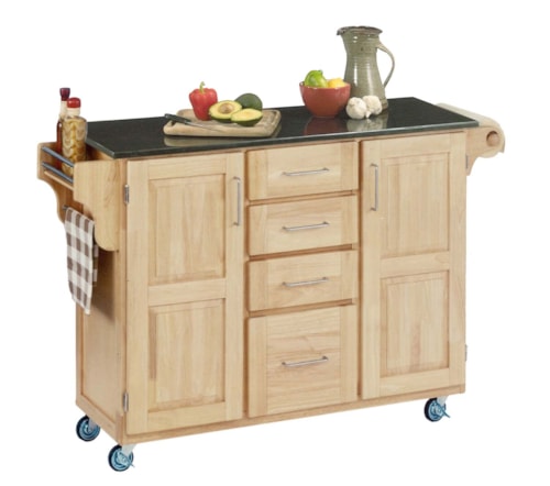 Traditional Kitchen Cart with Natural Finish and Black Granite Top