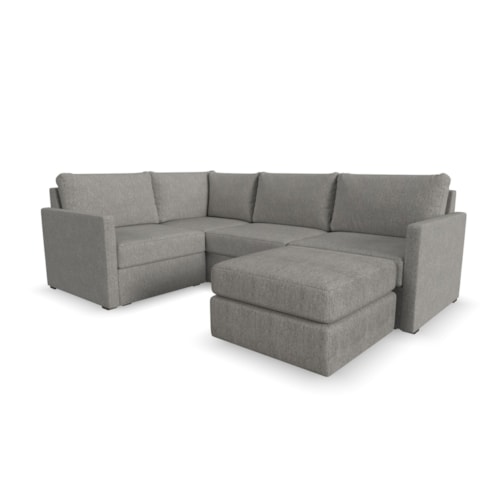 Flex 4-Seat Sectional Sofa with Standard Arm and Ottoman - Pebble