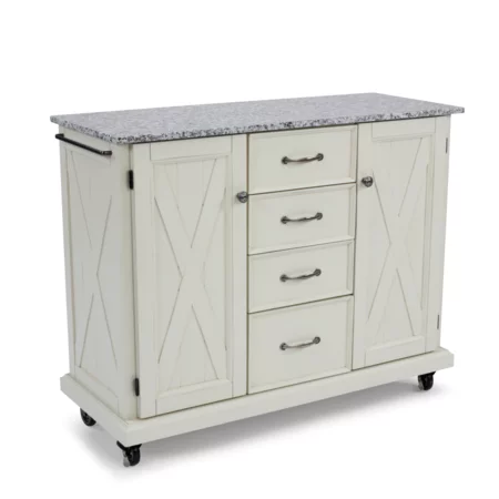 Cottage Style Rolling Kitchen Cart with Granite Top