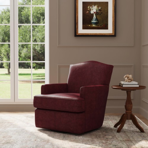 Transitional Leather Swivel Chair with Scallop Back