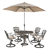 Traditional 6-Piece Outdoor Dining Set with Umbrella and Cushions