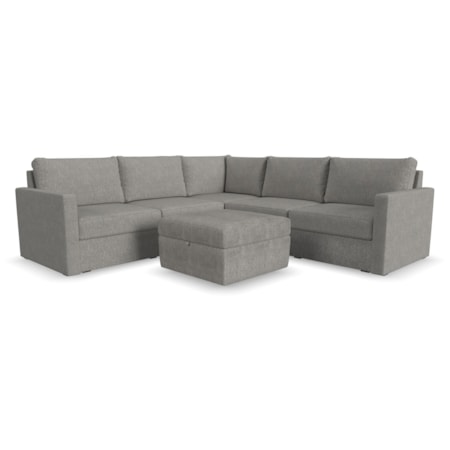 5-Seat Sectional Sofa with Storage Ottoman