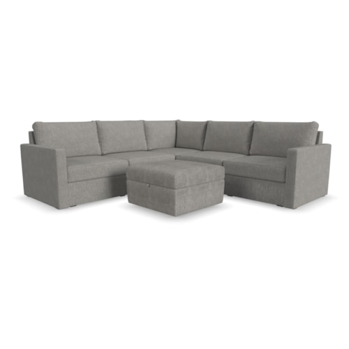 Flex 5-Seat Sectional Sofa with Standard Arm and Storage Ottoman - Pebble