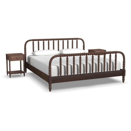 King Spindle Bed and Two Nightstands