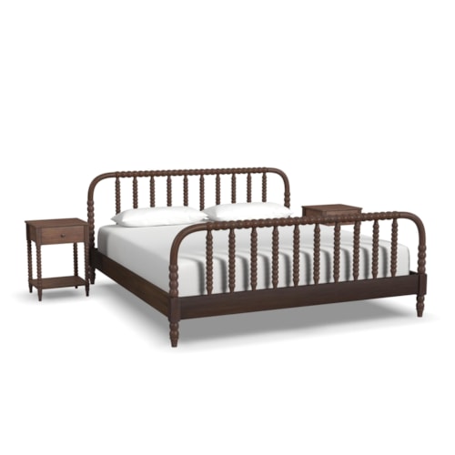 Transitional King Spindle Bed and Two Nightstands