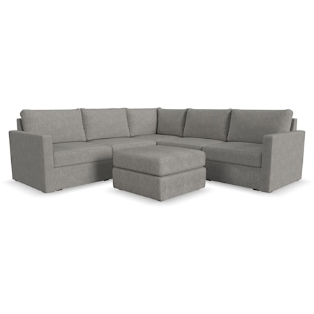 Transitional 5-Seat Sectional Sofa and Ottoman