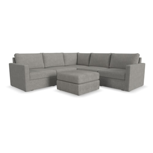 Flex 5-Seat Sectional Sofa with Standard Arm and Ottoman - Pebble