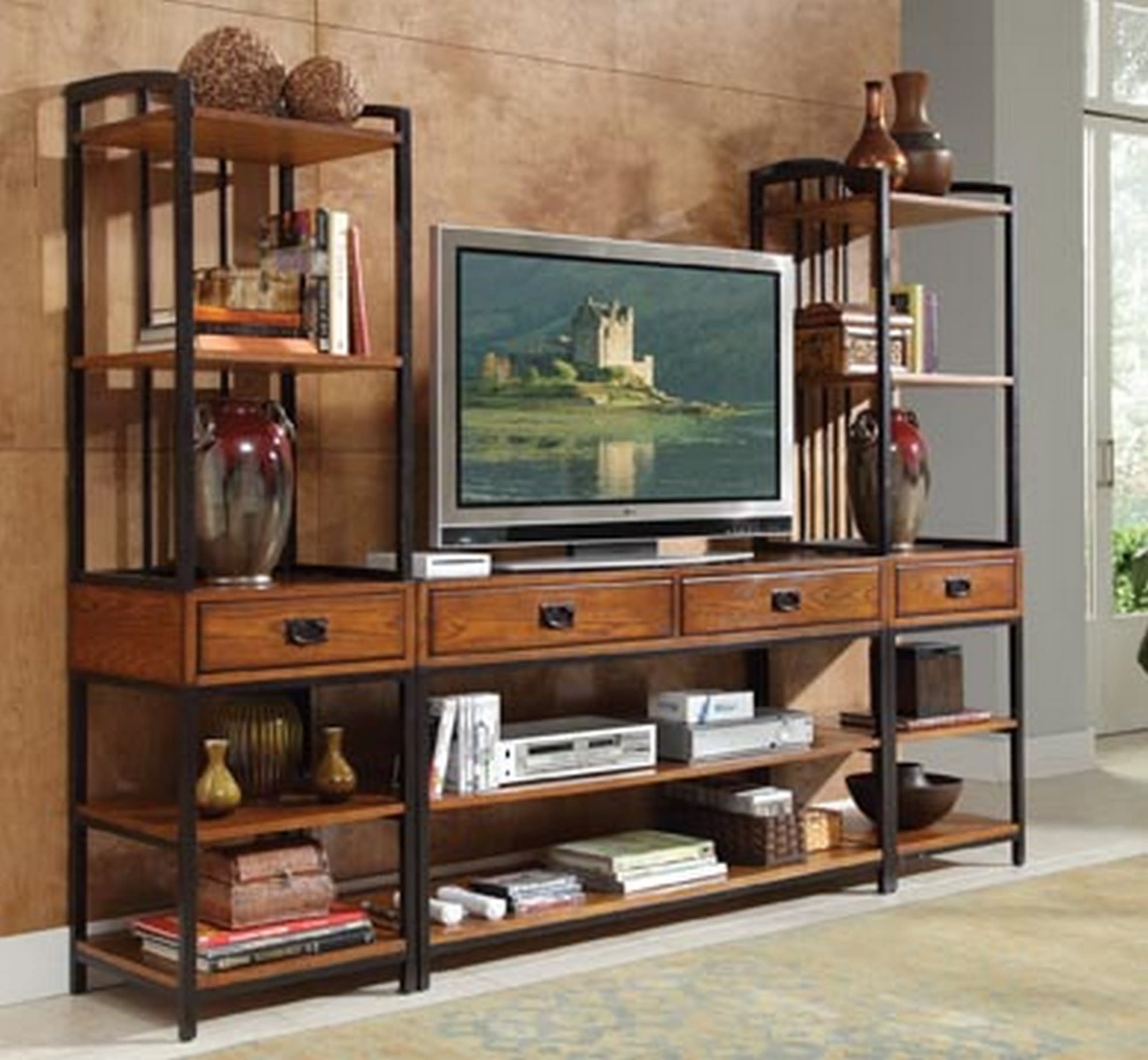 homestyles Modern Craftsman 3 Piece Entertainment Center