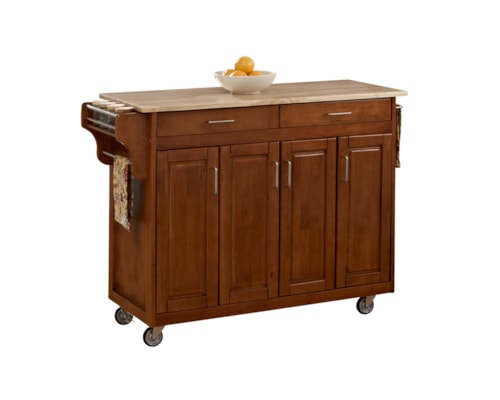 Traditional Kitchen Cart with Oak Finish and Wood Veneer Top