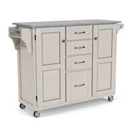 Traditional Kitchen Cart with Off-White Finish and Granite Top