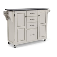 Traditional Kitchen Cart with Off-White Finish and Granite Top