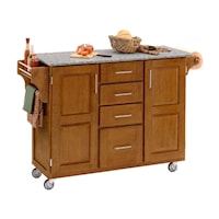 Traditional Kitchen Cart with Warm Oak Finish and Granite Top