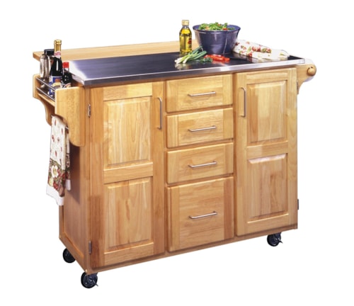 Casual Kitchen Island with Casters and Stainless Steel Top