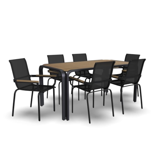 Contemporary Outdoor 7-Piece Dining Set with Stackable Chairs and 2" Umbrella Hole
