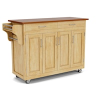 Traditional Kitchen Cart with Natural Wood Finish and Oak Top