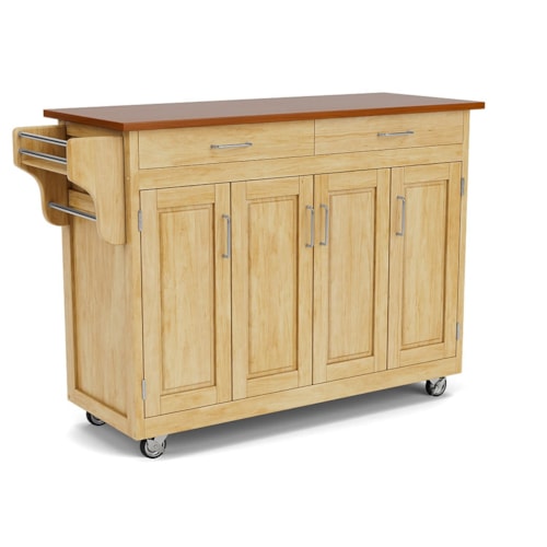 Traditional Kitchen Cart with Natural Wood Finish and Oak Top