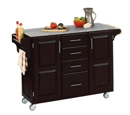 Traditional Kitchen Cart with Black Finish and Granite Top