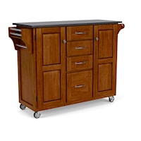 Traditional Kitchen Cart with Cherry Finish and Black Granite Top