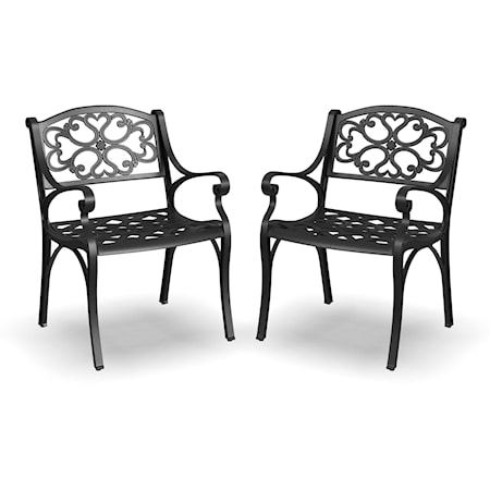 Set of 2 Traditional Outdoor Arm Chairs with Cast Aluminum Frame