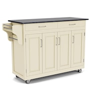 Traditional Kitchen Cart with Off-White Finish and Black Granite Top