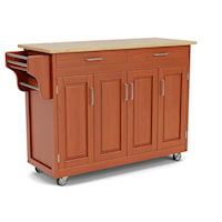 Traditional Kitchen Cart with Natural Finish and Wood Veneer Top
