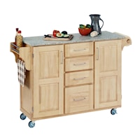 Traditional Kitchen Cart with Natural Finish and Granite Top