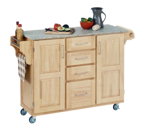 Traditional Kitchen Cart with Natural Finish and Granite Top