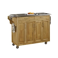 Traditional Kitchen Cart with Natural Finish and Stainless Steel Top