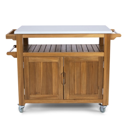 Traditional Outdoor Rolling Kitchen Cart with Steel Top