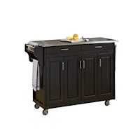 Traditional Kitchen Cart with Black Finish and Stainless Steel Top