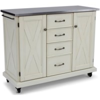 Cottage Style Rolling Kitchen Cart with Stainless Steel Top