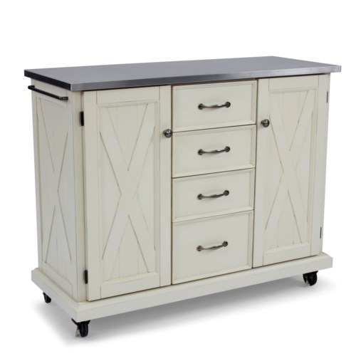 Cottage Style Rolling Kitchen Cart with Stainless Steel Top