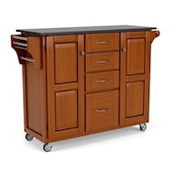 Traditional Kitchen Cart with Medium Oak Finish and Granite Top
