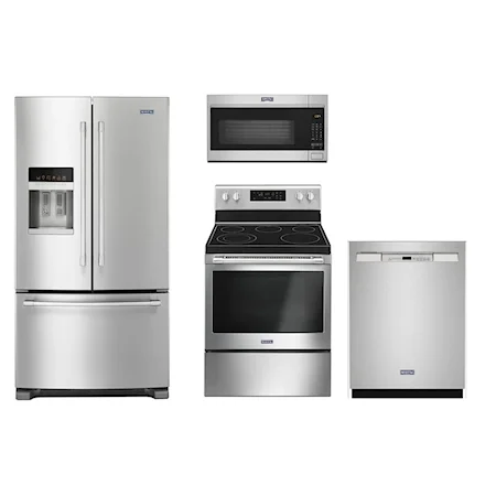 Maytag 4 pc Stainless Steel Appliance Set - Refrigerator, Dishwasher, Range, Microwave