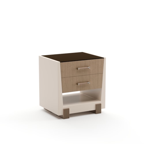 Modern Elegant Smoked-Glass Top Compact Nightstand with Soft-Close Drawers