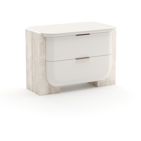 Large Two-Drawer Stone-Panel Nightstand