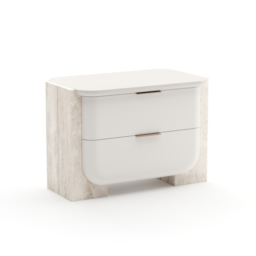 Contemporary Large Two-Drawer Stone-Panel Nightstand