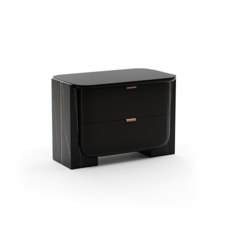 Large Two-Drawer Stone-Panel Nightstand
