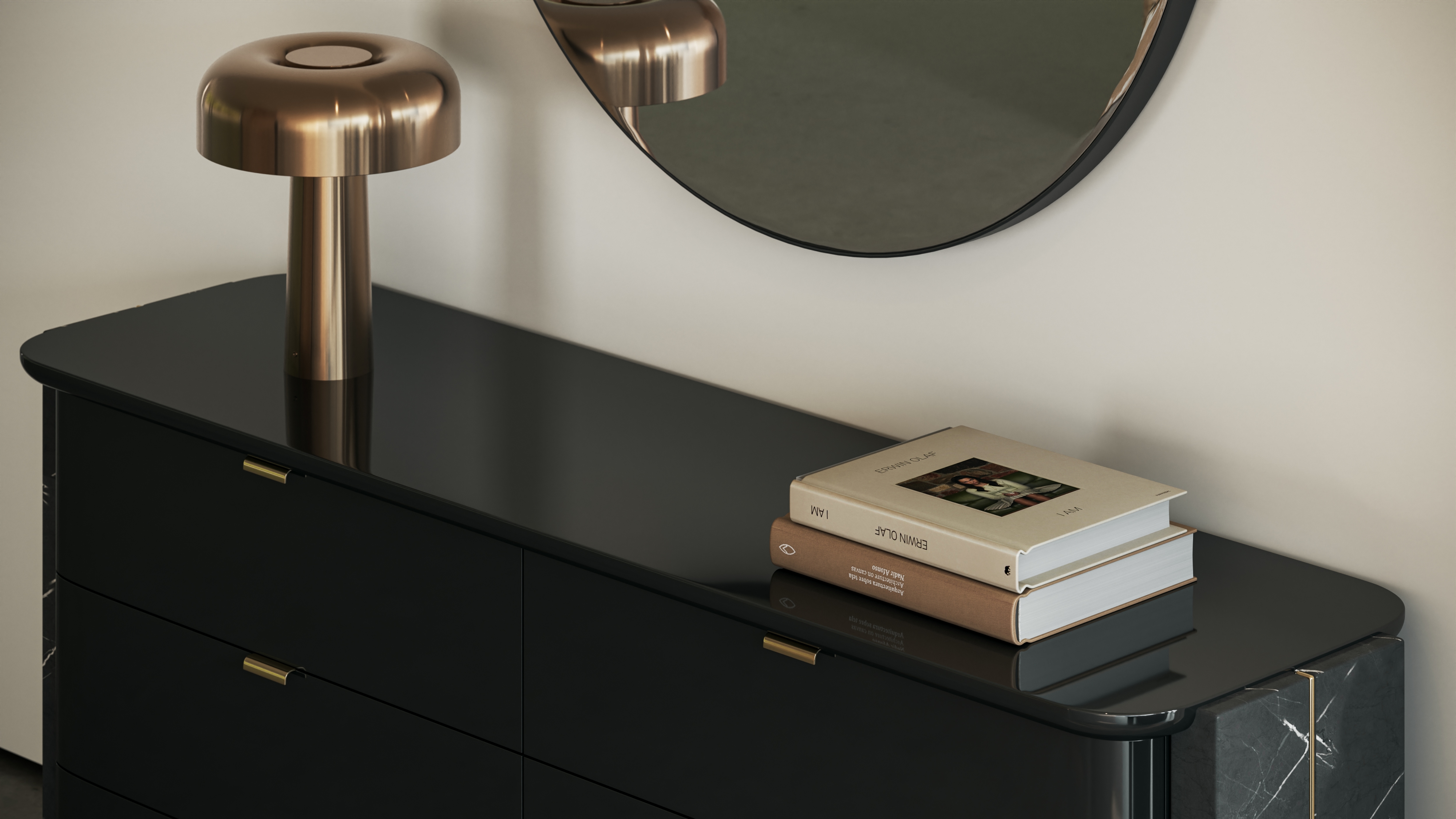 Caracole Caracole Classic Modern 3-Drawer Stone Vanity Desk w/Mirror