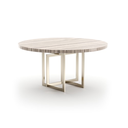 Contemporary 60" Round Sandstone-Top Dining Table with Gold Metal Base