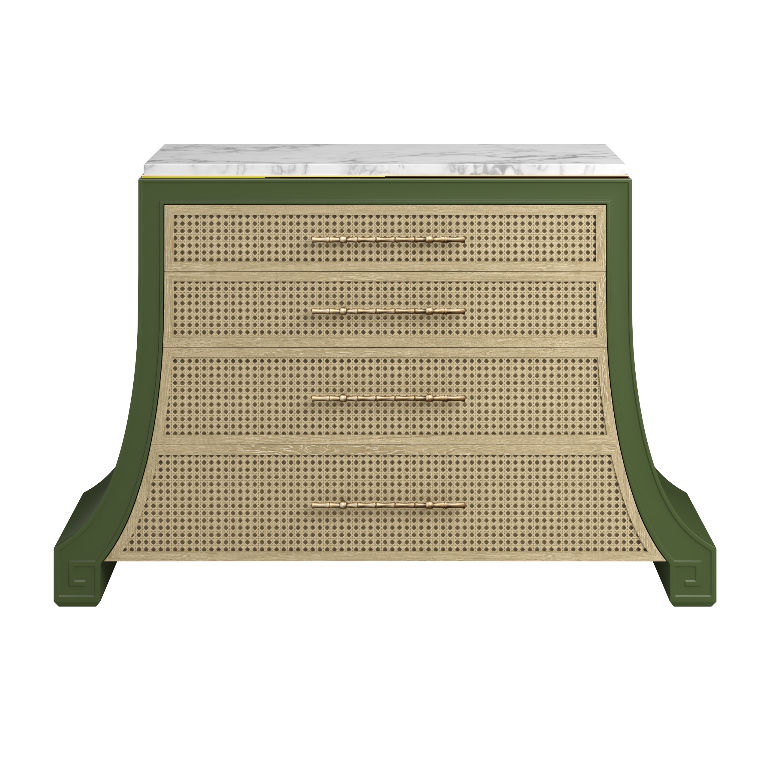 Four-Drawer Cane Accent Chest w/Marble Top