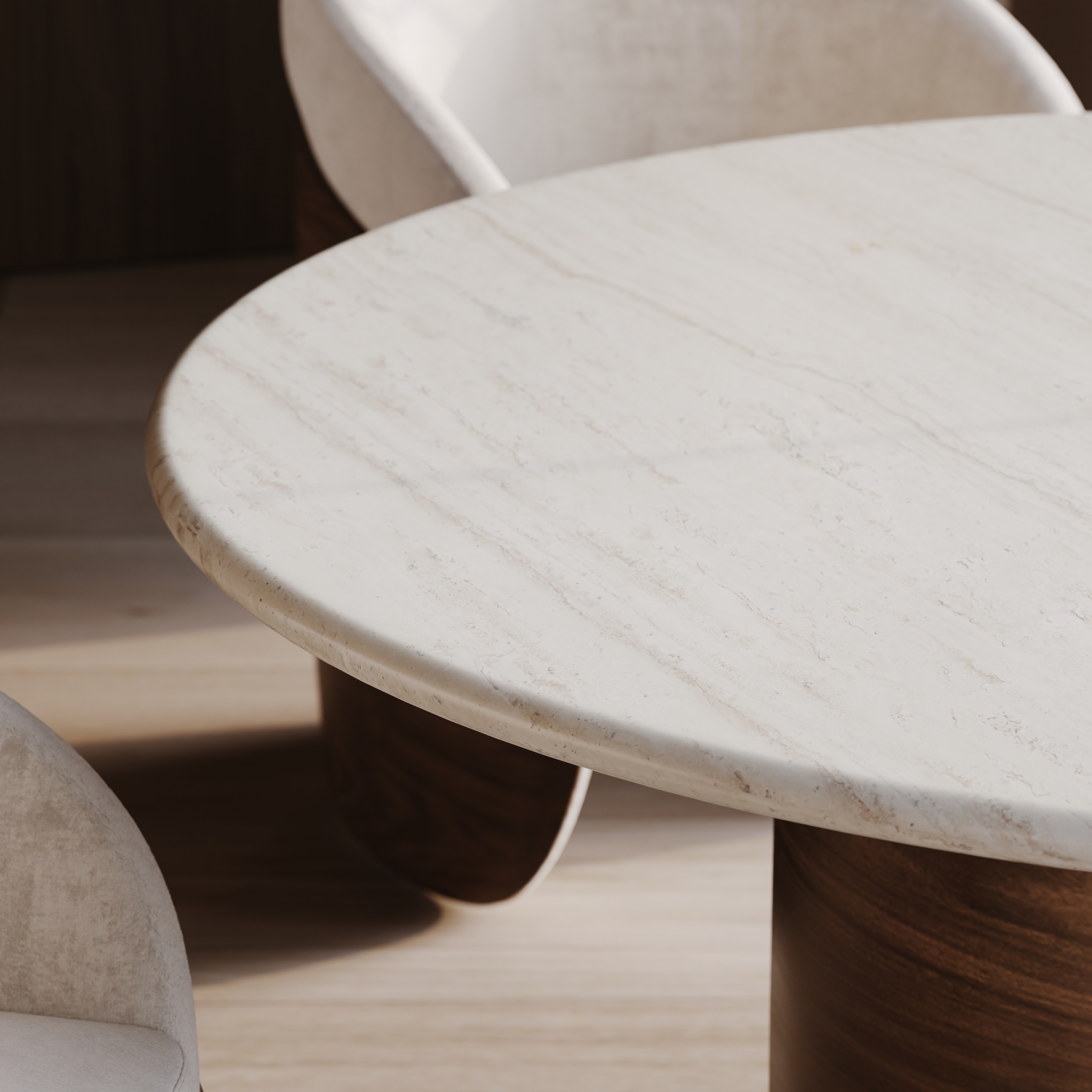Caracole Caracole Classic 60" Travertine-Top Pedestal Dining Table