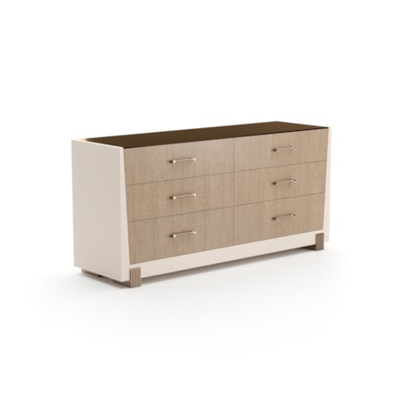 Modern Smoked Glass-Top Six-Drawer Dresser