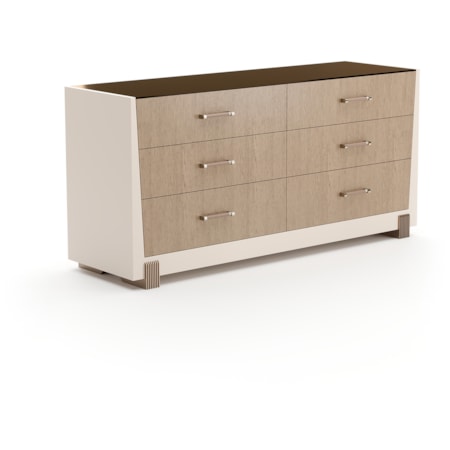 Modern Smoked Glass-Top Six-Drawer Dresser