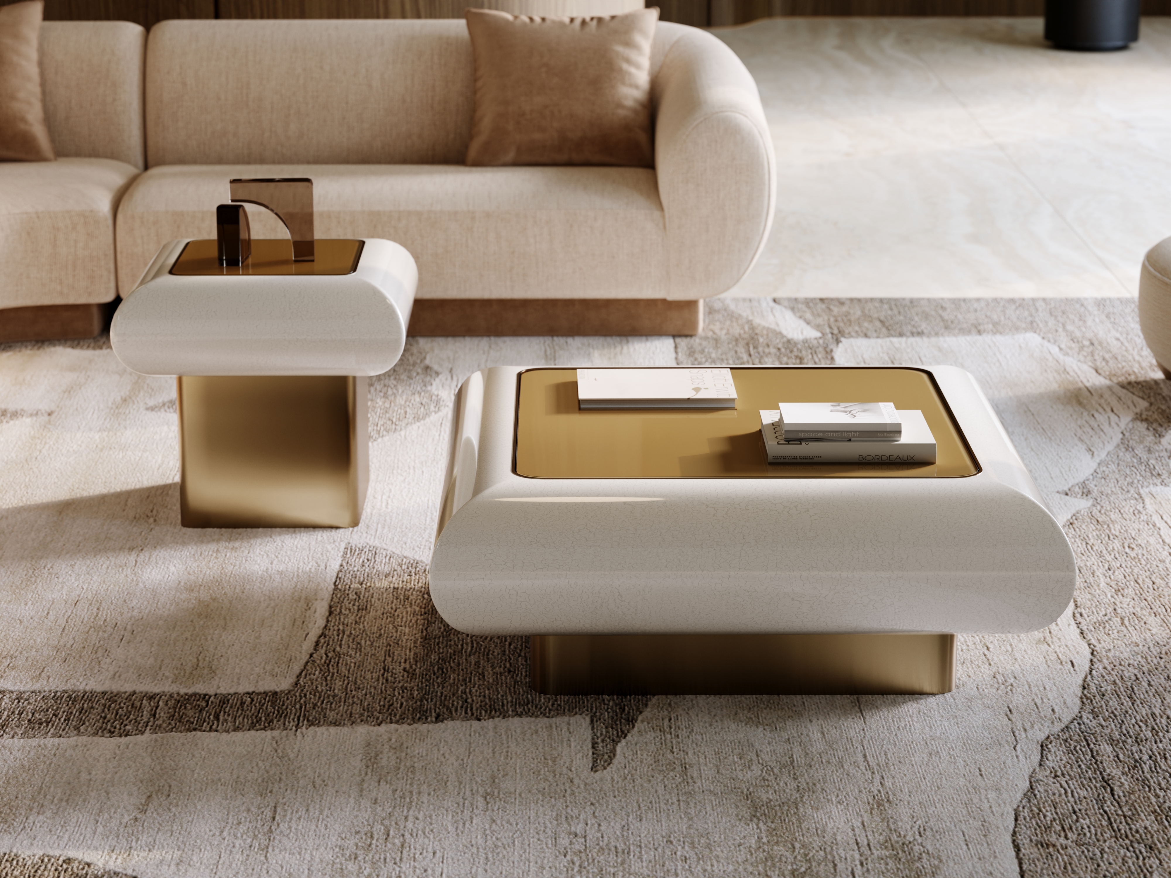 Caracole Caracole Classic 42" Sq. Low-Profile Glass-Top Cocktail Table