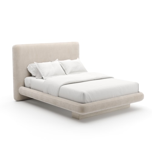 Contemporary Fully-Upholstered Stone-Base Queen Bed