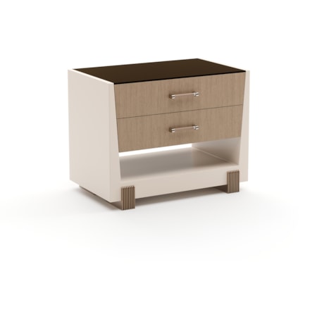 Two-Drawer Smoked Glass-Top Large Nightstand